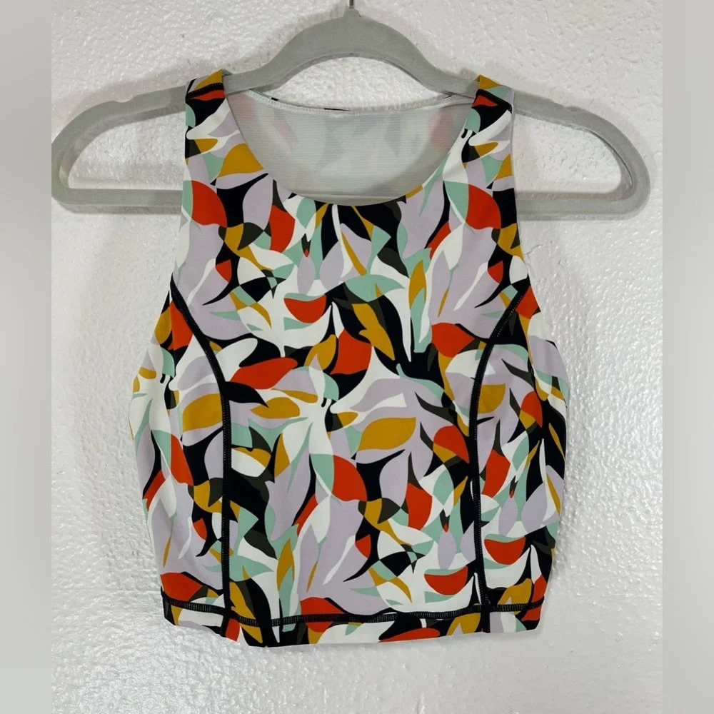 Anthropologie Sweaty Betty Power High Neck Bra Tank Top in Green Frond Print XS